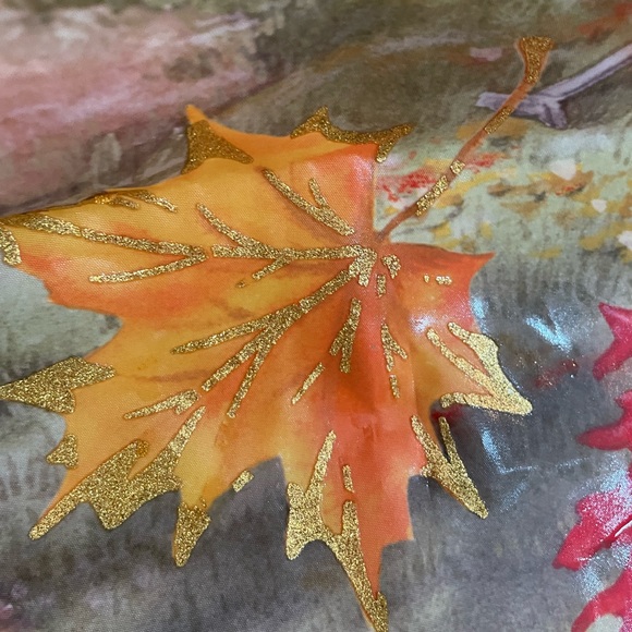Like New Fall Foliage & Barn Outdoor Flag w/ Glitter Leaves 27” x 38.5” - Picture 3 of 6